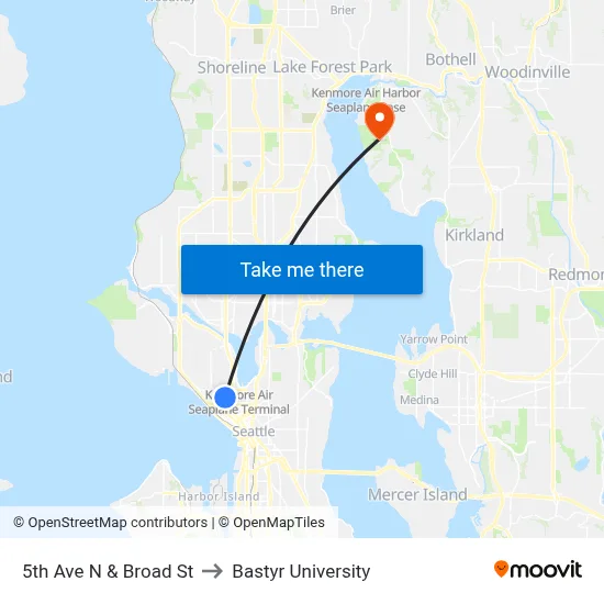 5th Ave N & Broad St to Bastyr University map