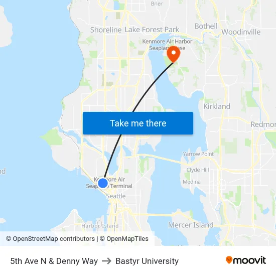 5th Ave N & Denny Way to Bastyr University map