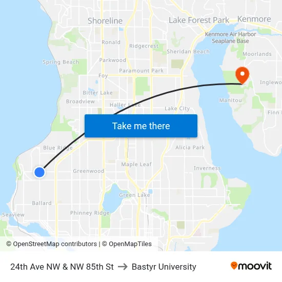 24th Ave NW & NW 85th St to Bastyr University map