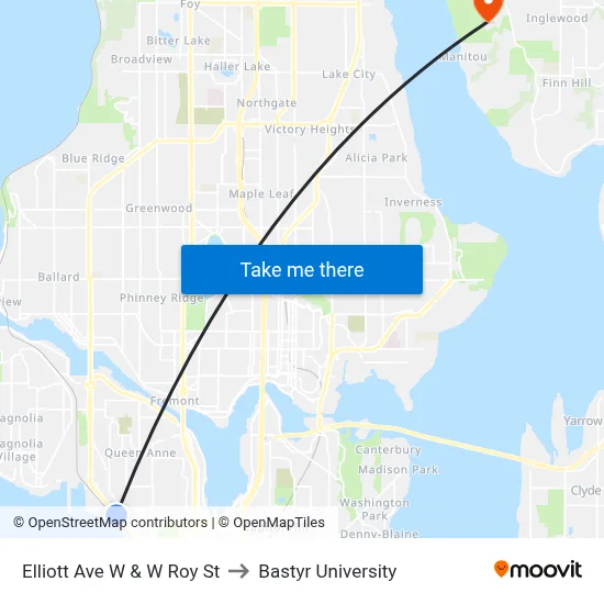 Elliott Ave W & W Roy St to Bastyr University map