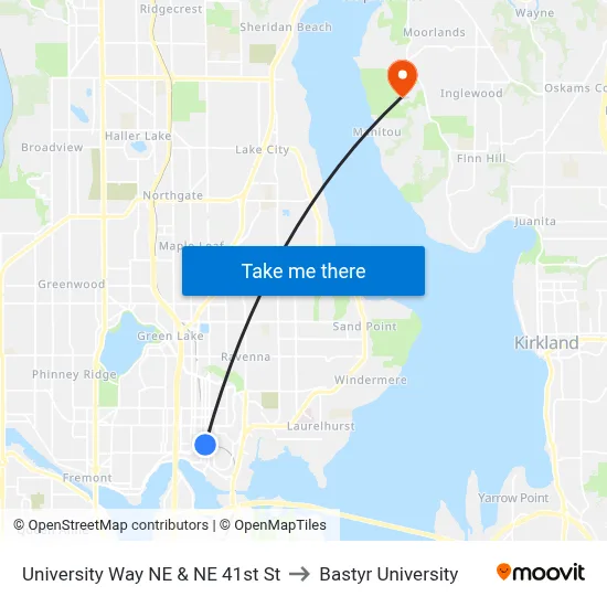 University Way NE & NE 41st St to Bastyr University map