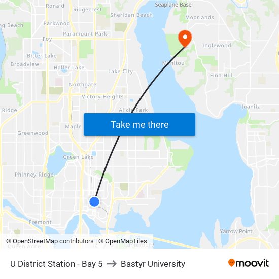 U District Station - Bay 5 to Bastyr University map