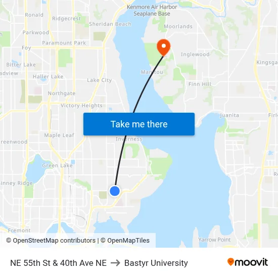 NE 55th St & 40th Ave NE to Bastyr University map