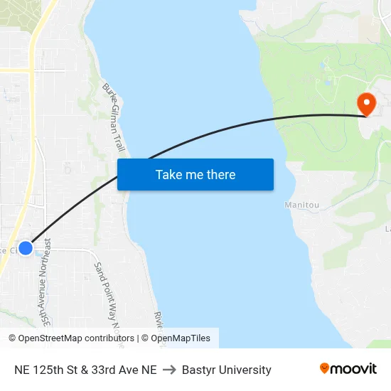 NE 125th St & 33rd Ave NE to Bastyr University map