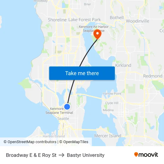 Broadway E & E Roy St to Bastyr University map
