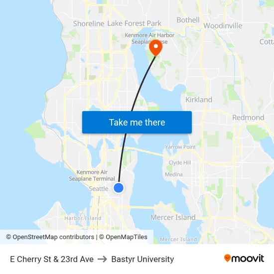 E Cherry St & 23rd Ave to Bastyr University map