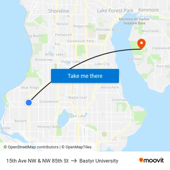 15th Ave NW & NW 85th St to Bastyr University map