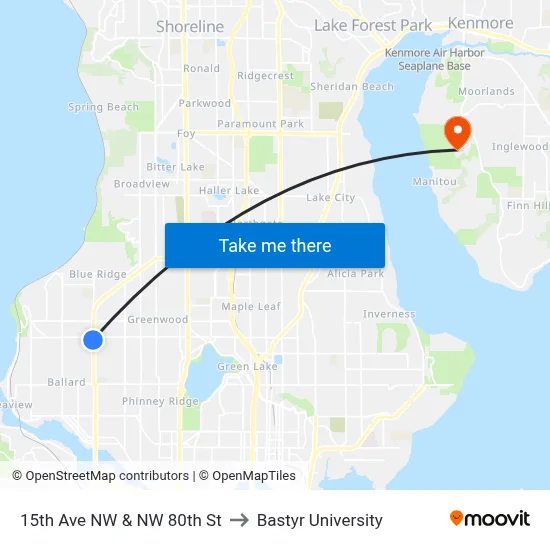 15th Ave NW & NW 80th St to Bastyr University map