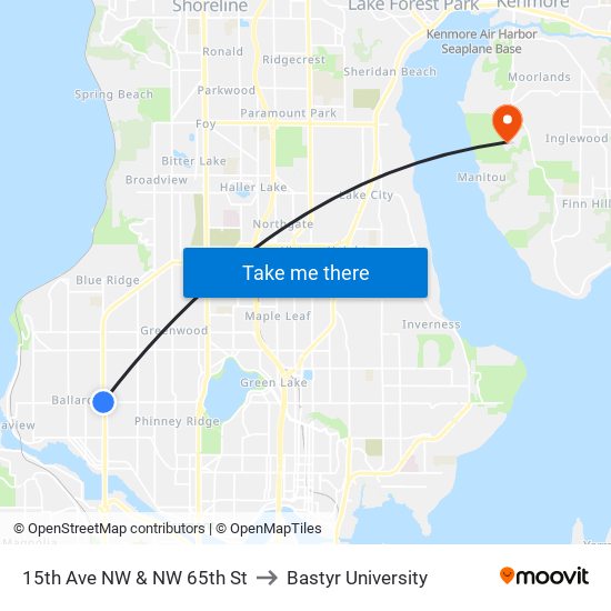 15th Ave NW & NW 65th St to Bastyr University map