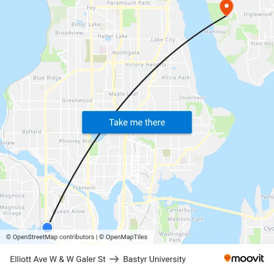 Elliott Ave W & W Galer St to Bastyr University map