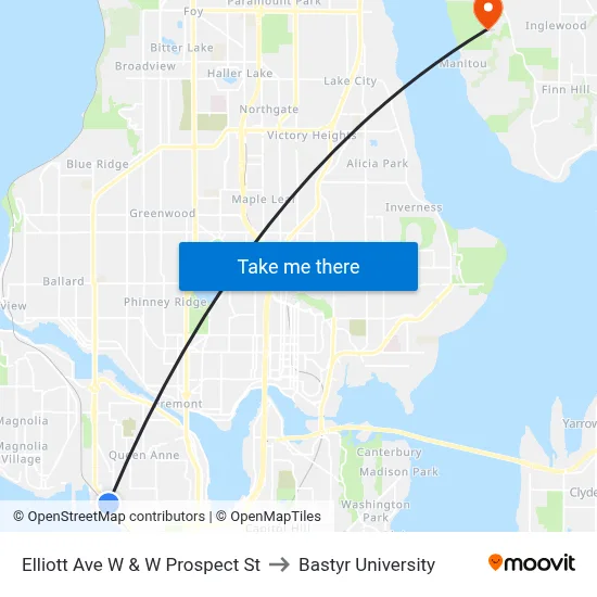 Elliott Ave W & W Prospect St to Bastyr University map