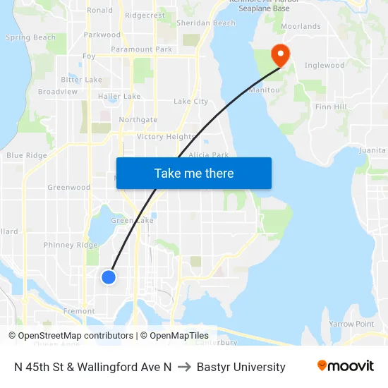 N 45th St & Wallingford Ave N to Bastyr University map