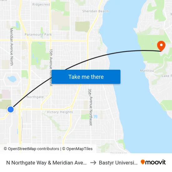 N Northgate Way & Meridian Ave N to Bastyr University map