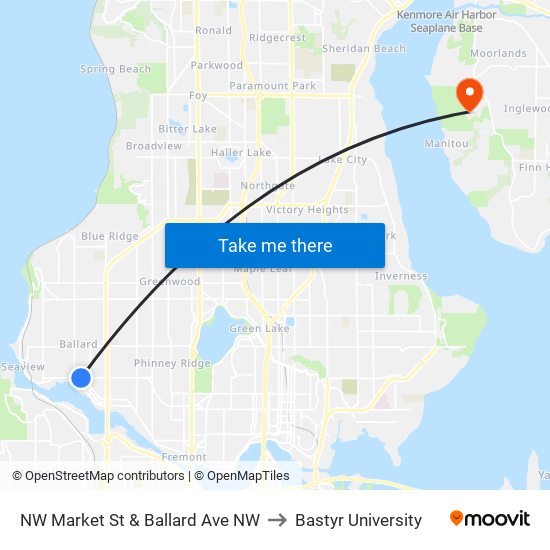 NW Market St & Ballard Ave NW to Bastyr University map