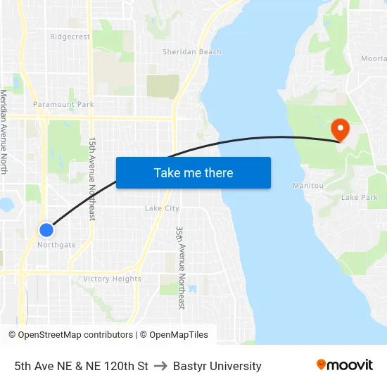 5th Ave NE & NE 120th St to Bastyr University map