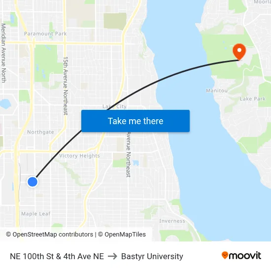 NE 100th St & 4th Ave NE to Bastyr University map
