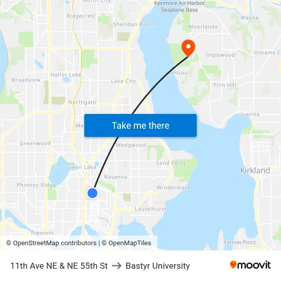 11th Ave NE & NE 55th St to Bastyr University map