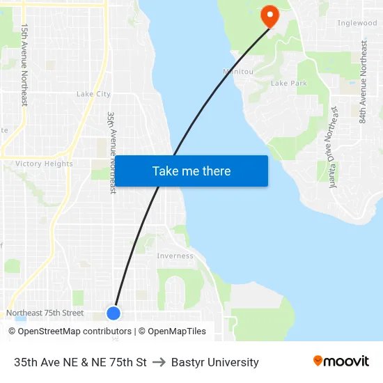 35th Ave NE & NE 75th St to Bastyr University map