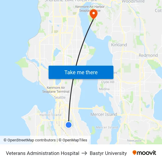 Veterans Administration Hospital to Bastyr University map