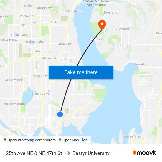 25th Ave NE & NE 47th St to Bastyr University map