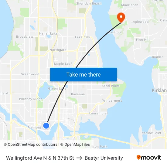Wallingford Ave N & N 37th St to Bastyr University map