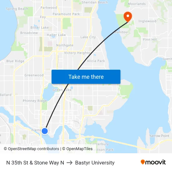 N 35th St & Stone Way N to Bastyr University map