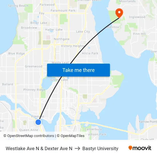 Westlake Ave N & Dexter Ave N to Bastyr University map