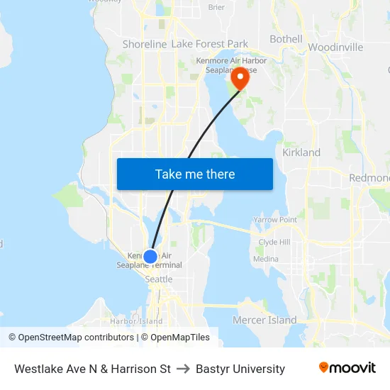 Westlake Ave N & Harrison St to Bastyr University map