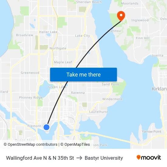 Wallingford Ave N & N 35th St to Bastyr University map