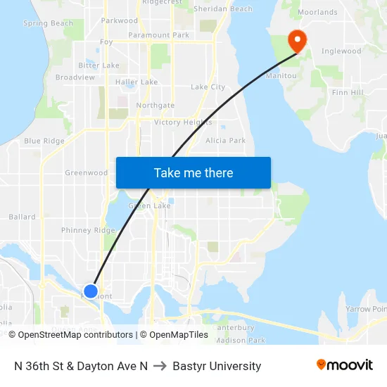 N 36th St & Dayton Ave N to Bastyr University map