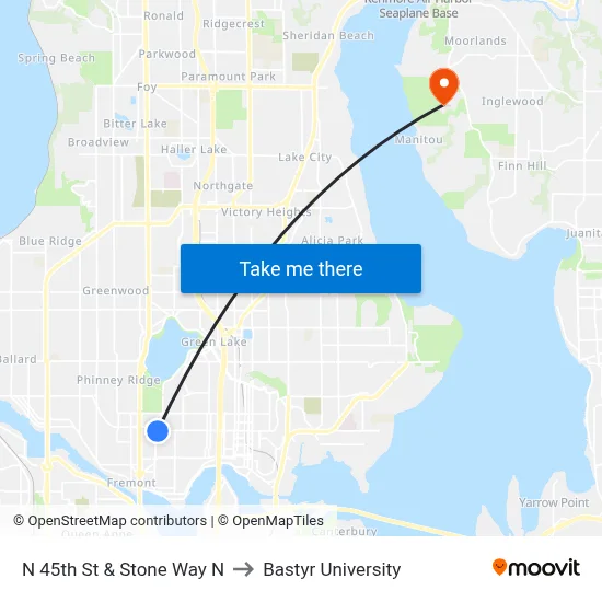 N 45th St & Stone Way N to Bastyr University map