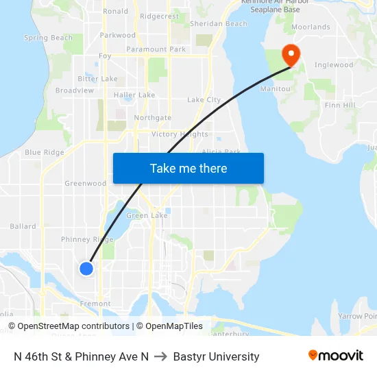 N 46th St & Phinney Ave N to Bastyr University map