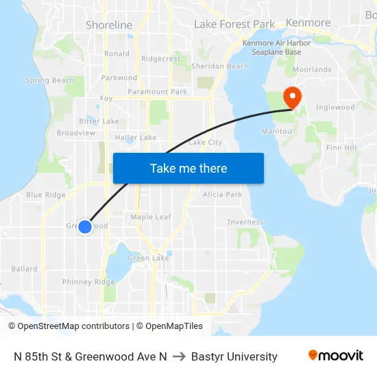 N 85th St & Greenwood Ave N to Bastyr University map
