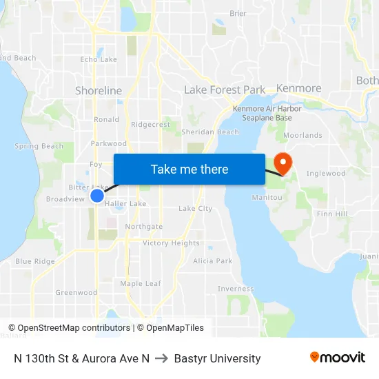 N 130th St & Aurora Ave N to Bastyr University map