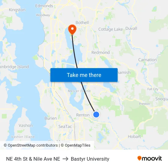 NE 4th St & Nile Ave NE to Bastyr University map