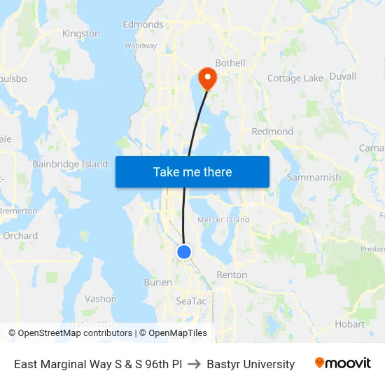 East Marginal Way S & S 96th Pl to Bastyr University map