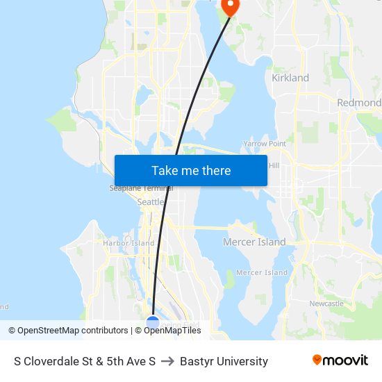 S Cloverdale St & 5th Ave S to Bastyr University map