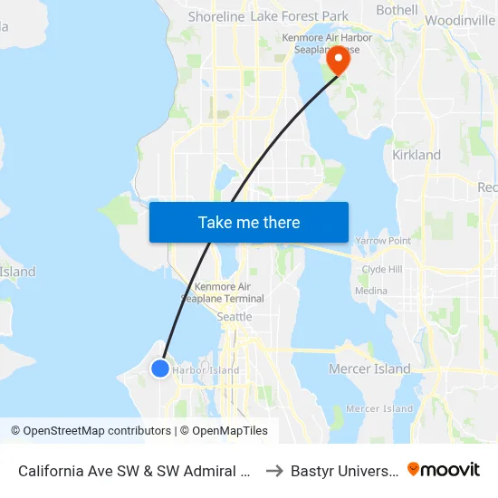 California Ave SW & SW Admiral Way to Bastyr University map