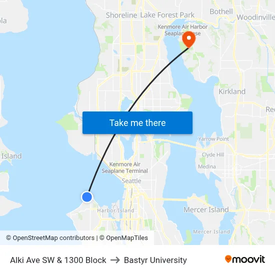 Alki Ave SW & 1300 Block to Bastyr University map