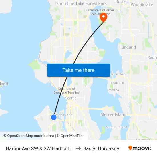 Harbor Ave SW & SW Harbor Ln to Bastyr University map