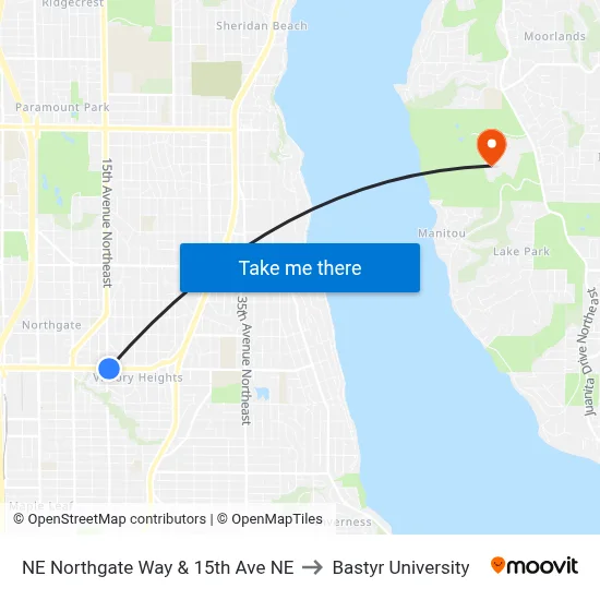 NE Northgate Way & 15th Ave NE to Bastyr University map