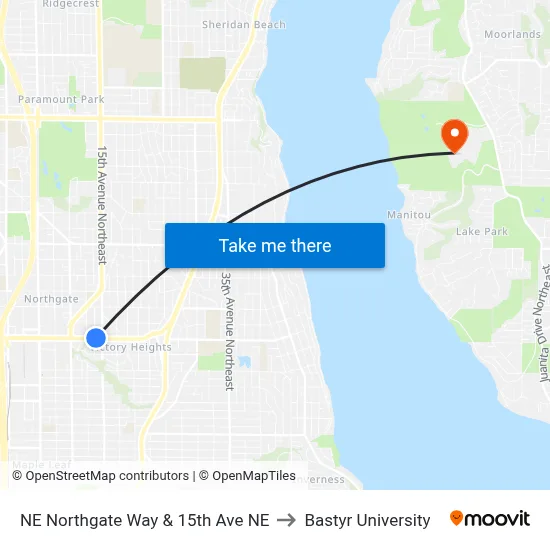 NE Northgate Way & 15th Ave NE to Bastyr University map