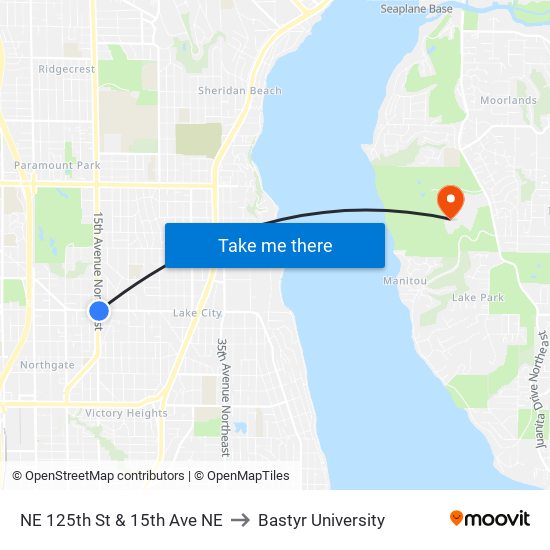 NE 125th St & 15th Ave NE to Bastyr University map