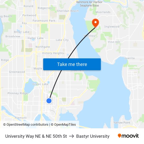 University Way NE & NE 50th St to Bastyr University map