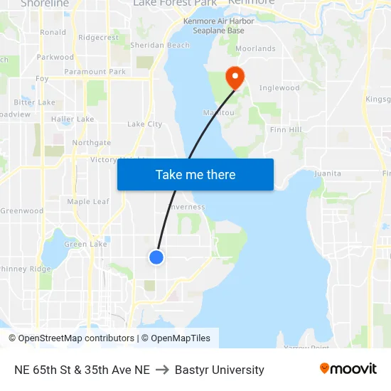 NE 65th St & 35th Ave NE to Bastyr University map