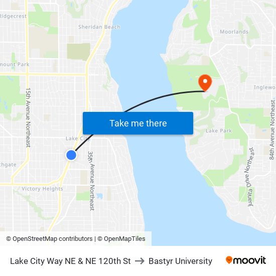 Lake City Way NE & NE 120th St to Bastyr University map