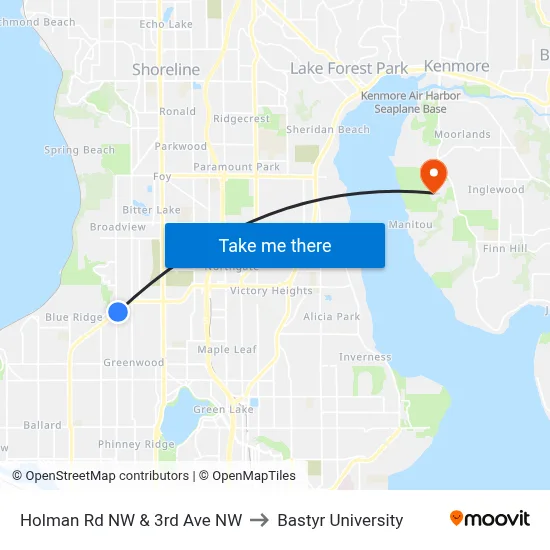 Holman Rd NW & 3rd Ave NW to Bastyr University map