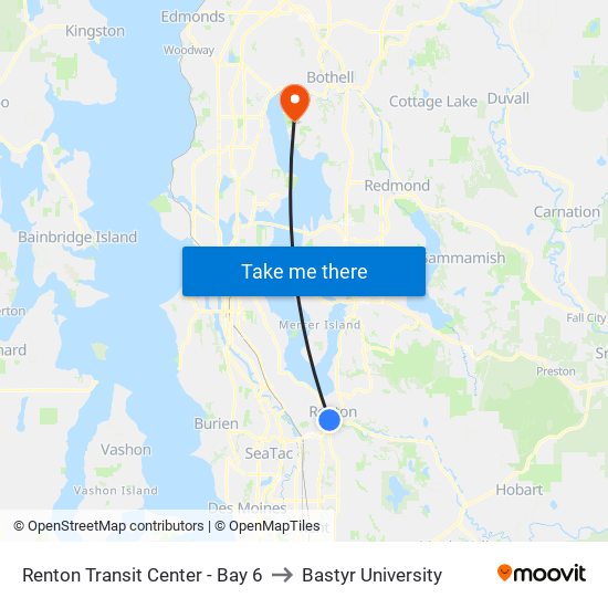 Renton Transit Center - Bay 6 to Bastyr University map