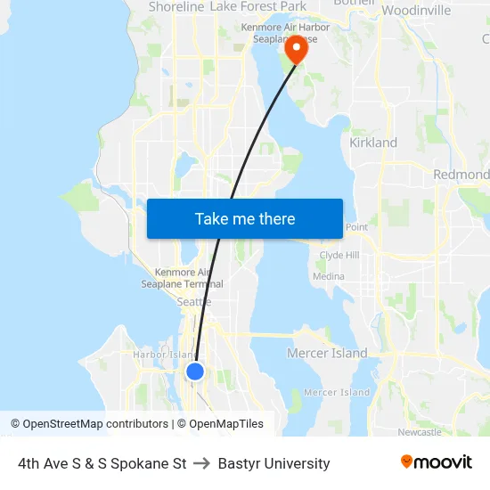 4th Ave S & S Spokane St to Bastyr University map