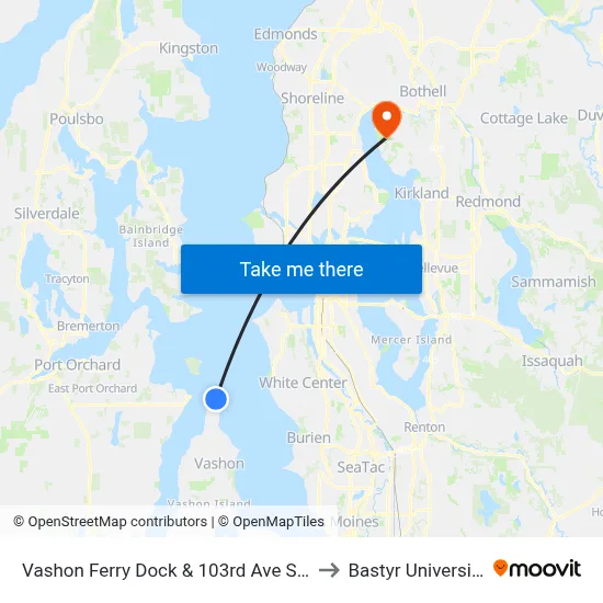 Vashon Ferry Dock & 103rd Ave SW to Bastyr University map